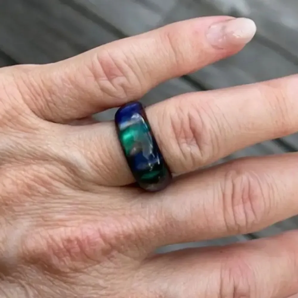 Colorful Rainbow marble Resin unisex Ring sz 9